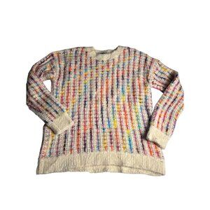 Vintage-Style women’s L Multicolor Striped  rainbow crewneck Knit Sweater